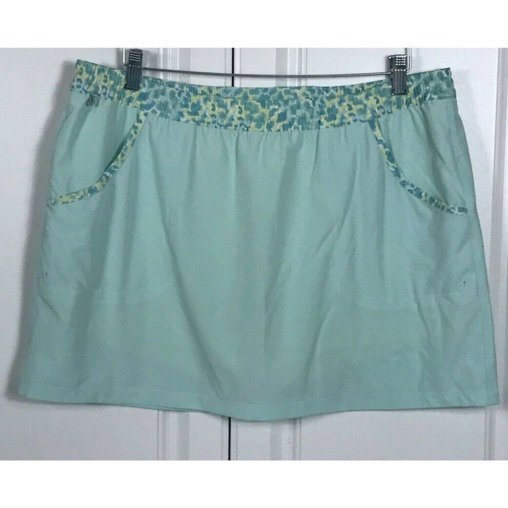 Columbia PFG Womens XL Tidal Skort Green Blue Pockets Fishing Outdoors Stretch
